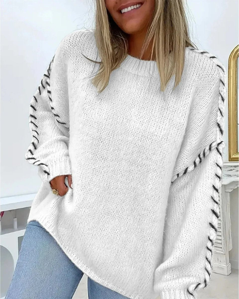 Contrast-stitch knitted sweater for women