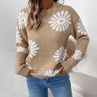 Floral intarsia knitted sweater for women