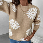 Floral intarsia knitted sweater for women