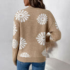 Floral intarsia knitted sweater for women