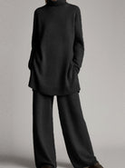 Longline turtleneck knit lounge set in black for women