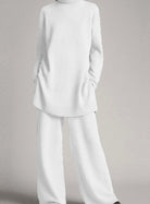 Longline turtleneck knit lounge set in white for women