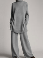 Longline turtleneck knit lounge set in grey for women