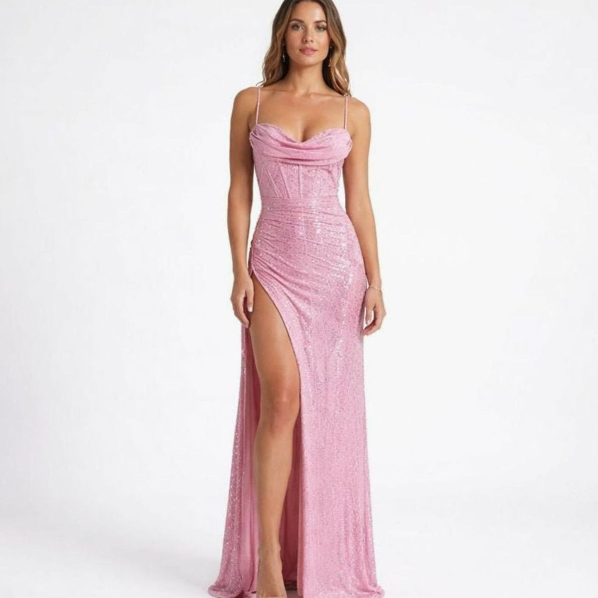 Sequin maxi dress with corset bodice for women