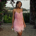 Sequin dress with feather hem for women