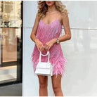 Sequin dress with feather hem for women