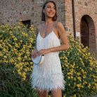 Sequin dress with feather hem for women