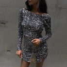 Silver long-sleeve sequin mini dress for women