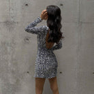 Silver long-sleeve sequin mini dress for women