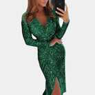 Long-sleeve sequin dress with V-neck for women