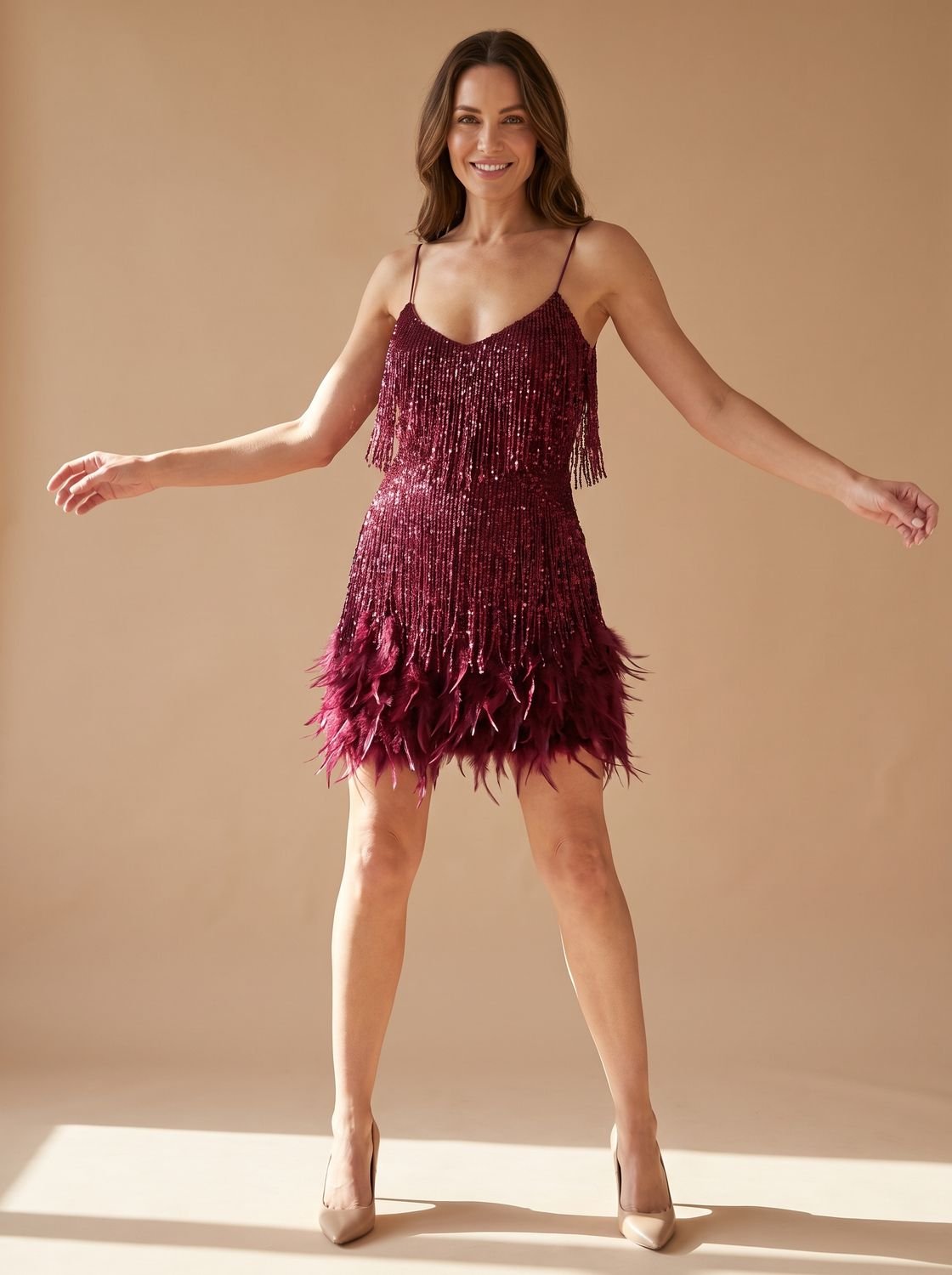 Feather sequin Christmas party dress for women