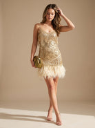 Feather sequin Christmas party dress for women