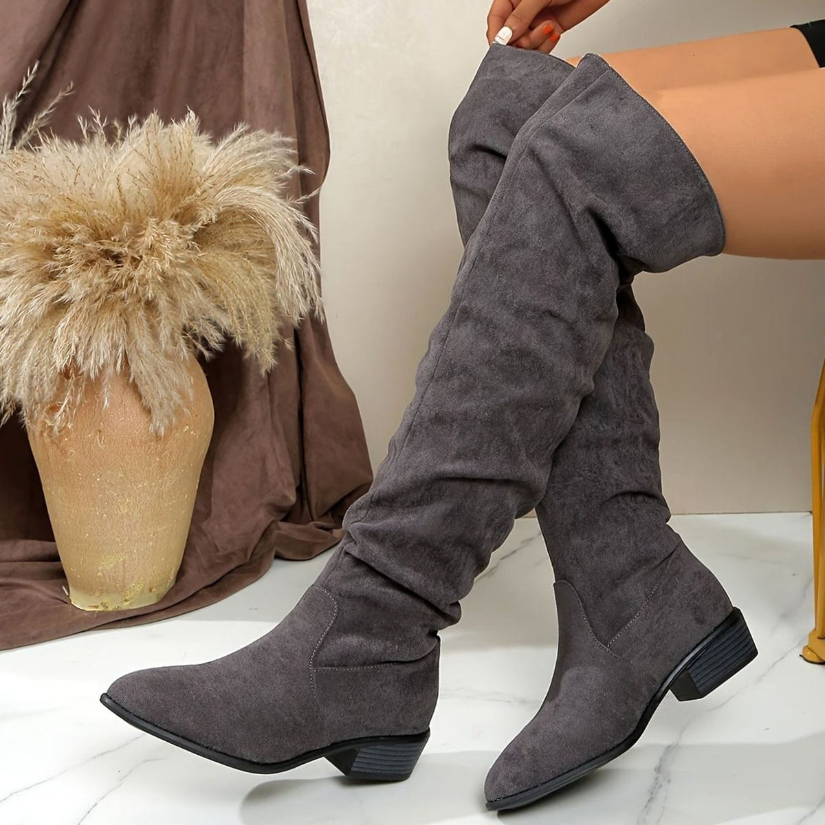 Slouch over-the-knee boots in black, gray or khaki for women