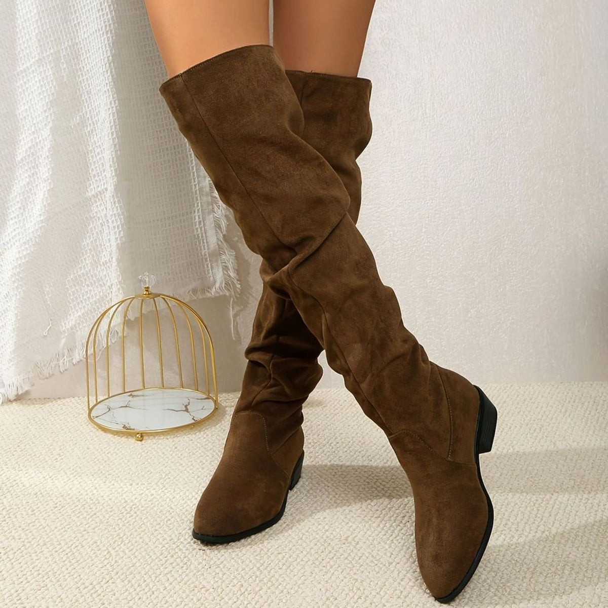 Slouch over-the-knee boots in black, gray or khaki for women