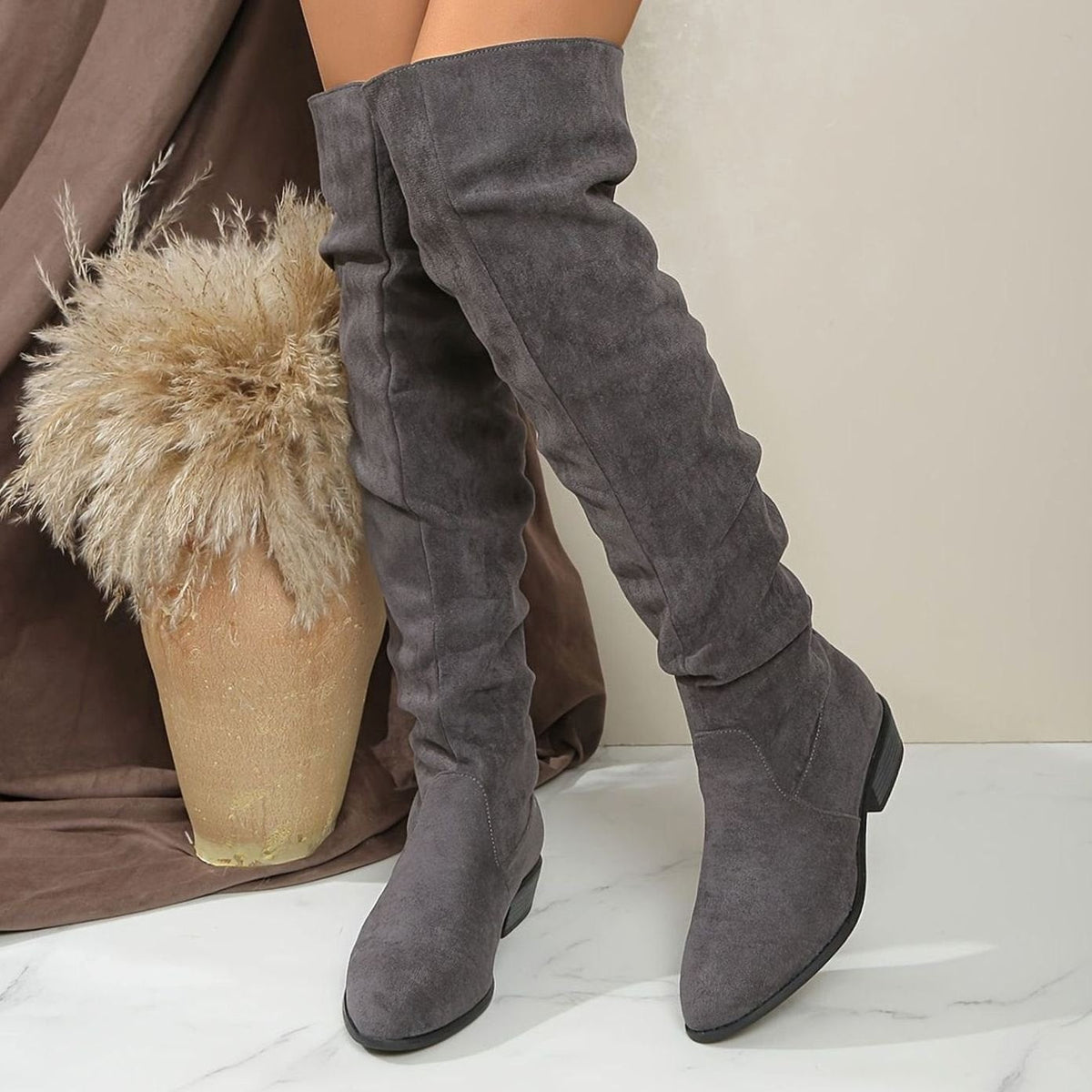 Slouch over-the-knee boots in black, gray or khaki for women