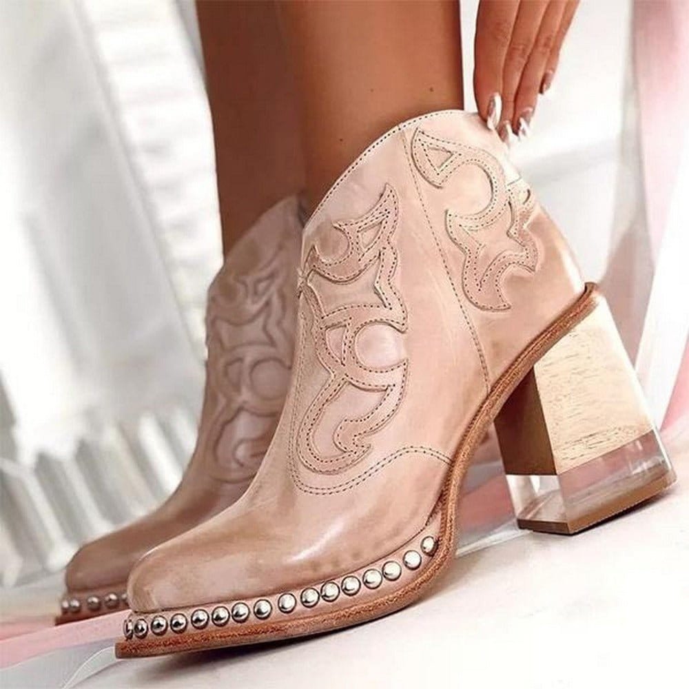 Studded ankle cowboy boots for women