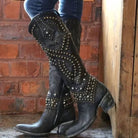 Studded knee-high cowboy boots for women