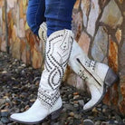 Studded knee-high cowboy boots for women
