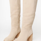 Stacked heel knee-high boots in beige for women