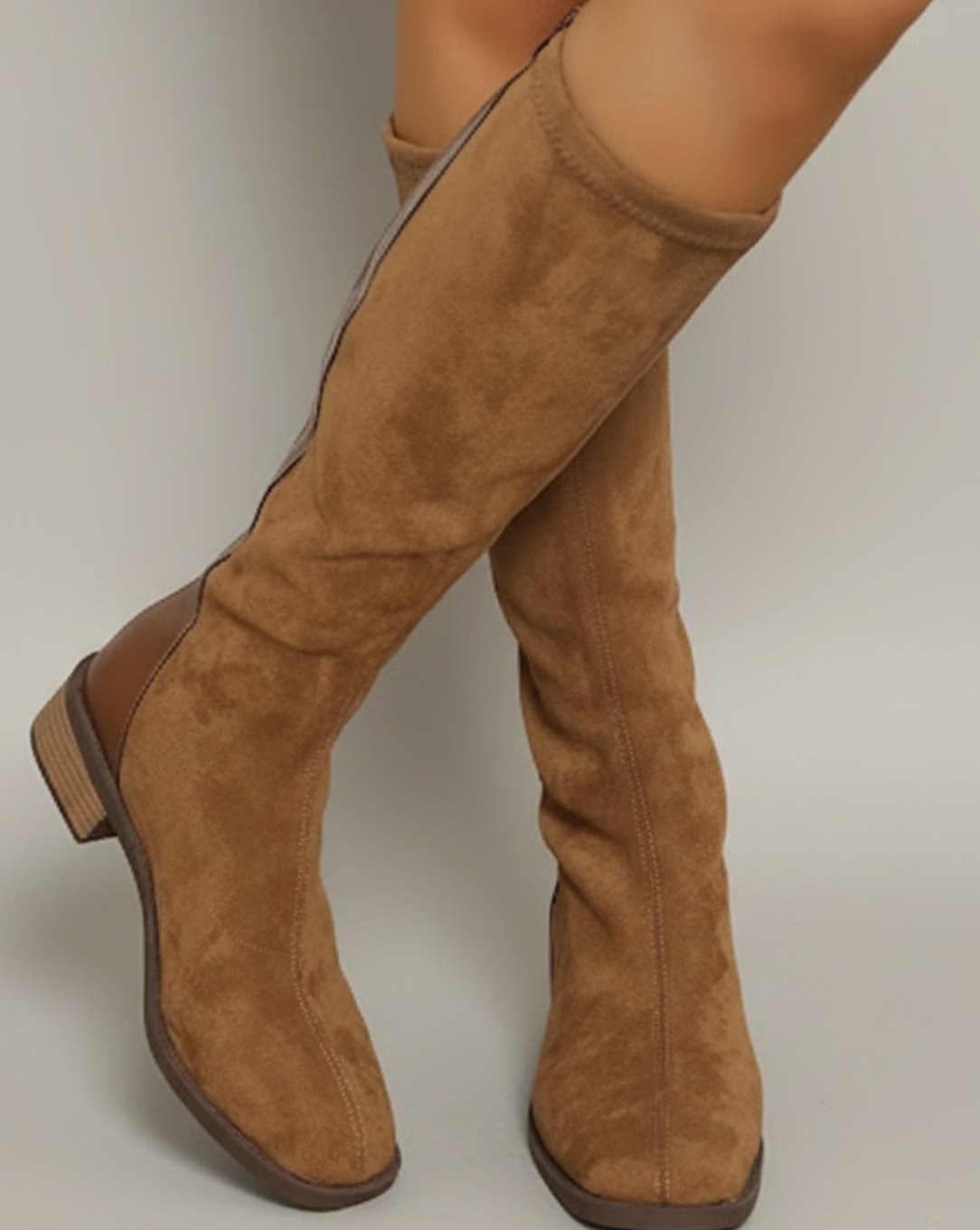 Suede-look knee-high boots in light brown for women