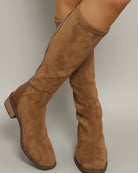 Suede-look knee-high boots in light brown for women