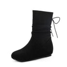 Ruched lace-back flat ankle slouch boots for women