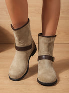Flat buckle ankle boots in dark brown or ecru for women