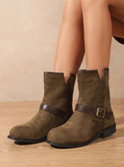 Flat buckle ankle boots in dark brown or ecru for women
