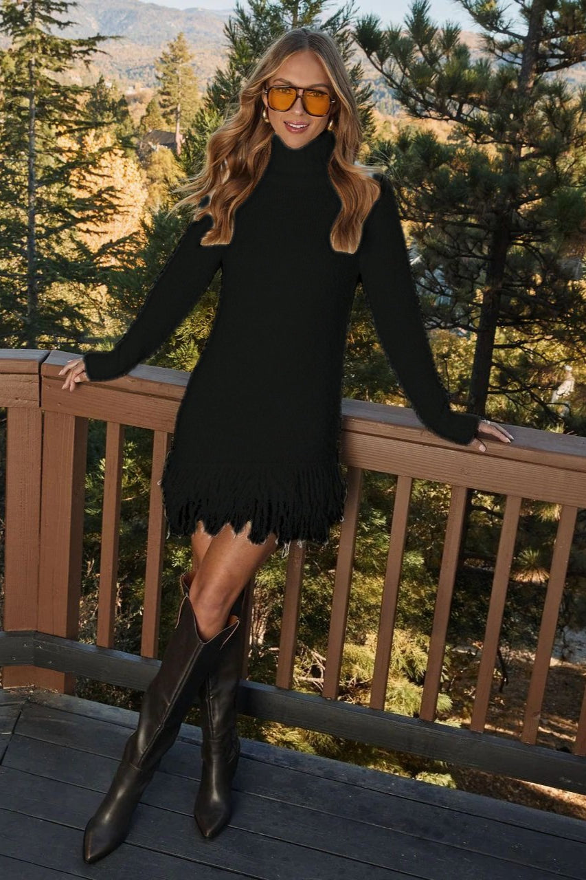 Fringe hem sweater dress for women