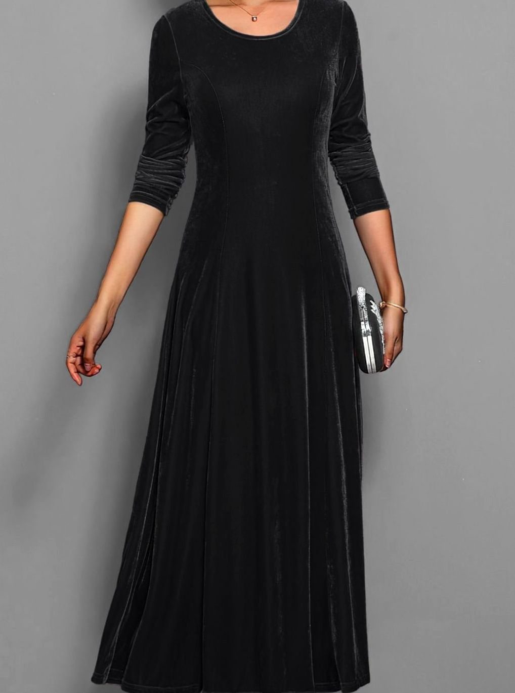 Long-sleeve velvet maxi dress for women
