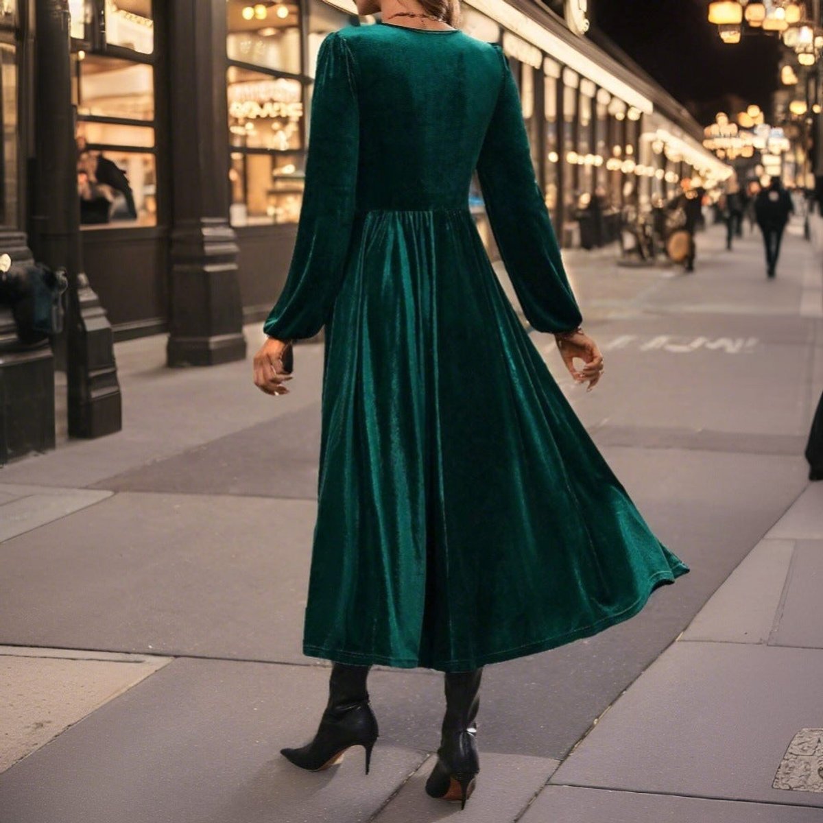 Ink green velvet midi dress with twist front for women