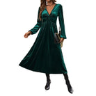 Ink green velvet midi dress with twist front for women