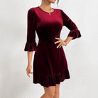 Velvet mini dress with ruffle hem for women