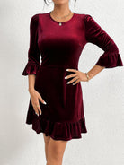 Velvet mini dress with ruffle hem for women