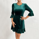 Velvet mini dress with ruffle hem for women