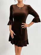 Velvet mini dress with ruffle hem for women