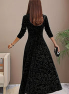 Floral-embossed velvet dress with square neck for women