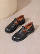 Wingtip buckle T-strap flats for women
