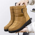 Quilted water-resistant ankle snow boots in khaki for women