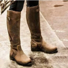 Buckle strap knee-high riding boots for women