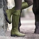 Buckle strap knee-high riding boots for women