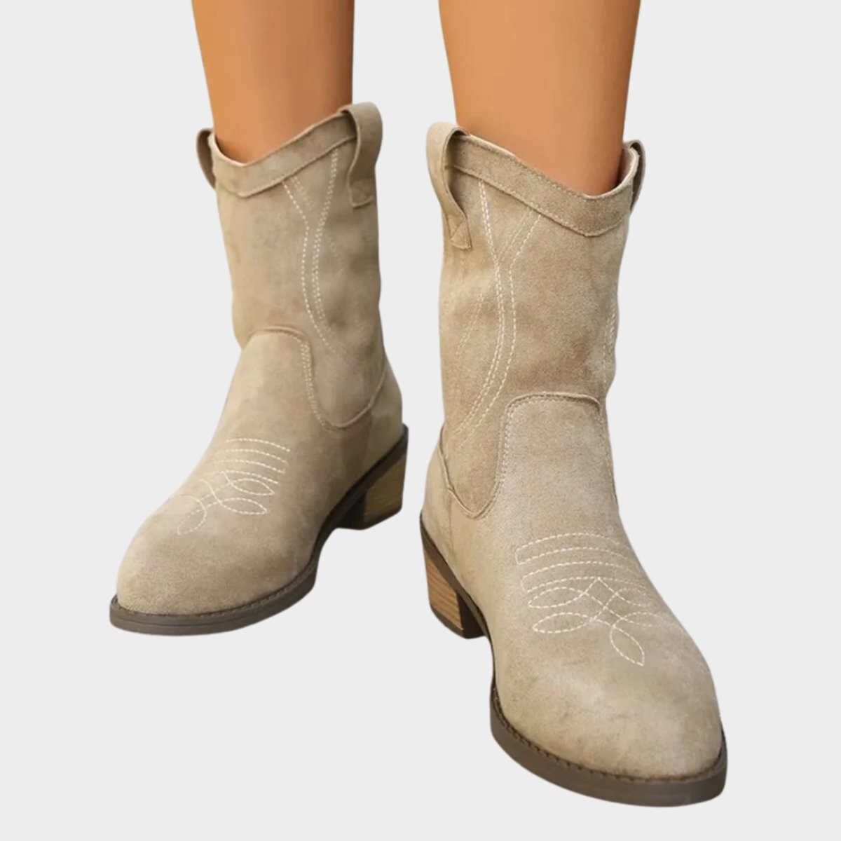 Suede-look ankle cowboy boots for women