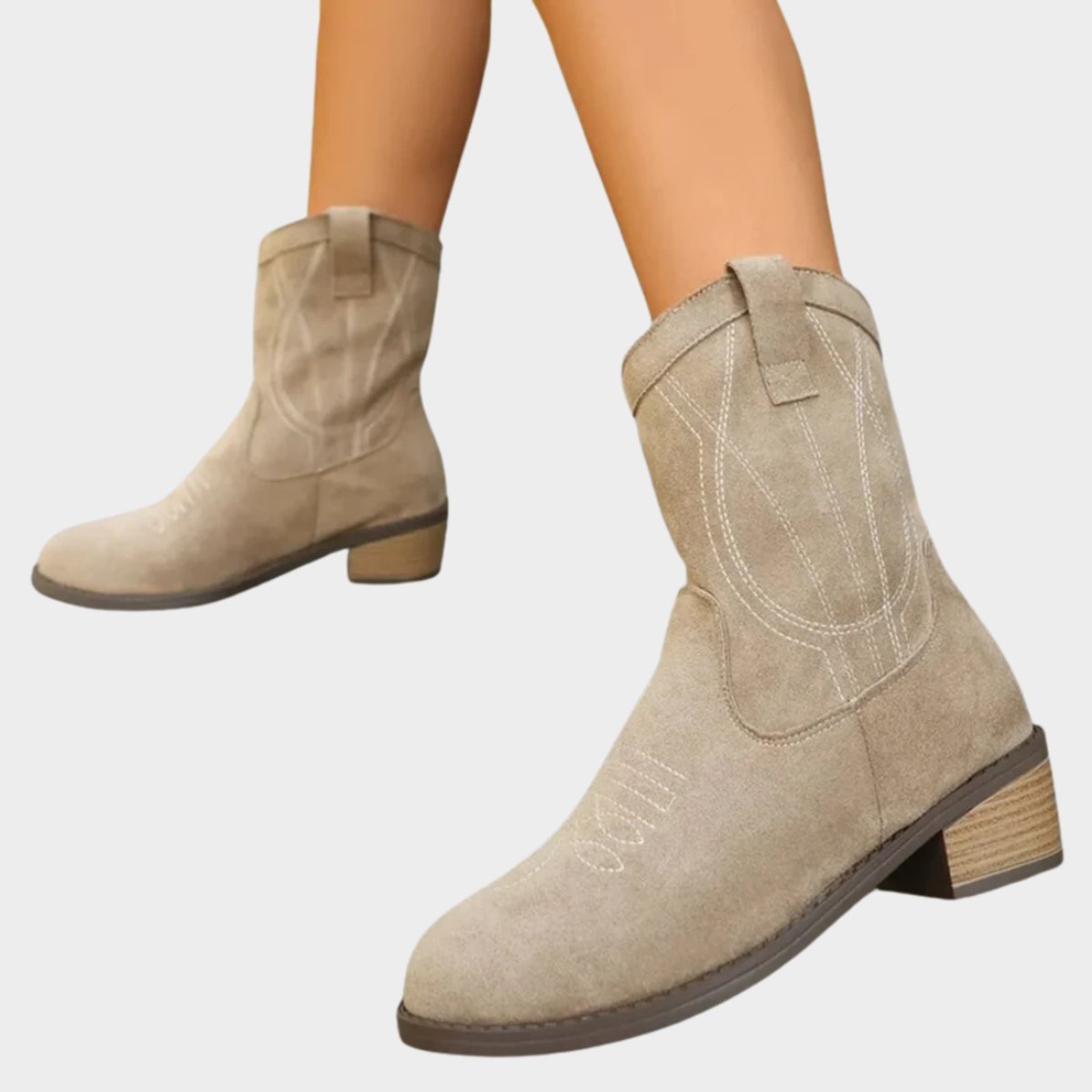 Suede-look ankle cowboy boots for women