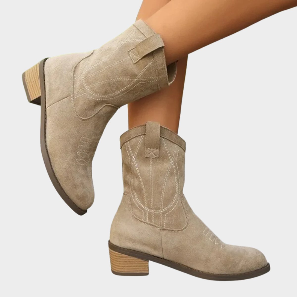 Suede-look ankle cowboy boots for women