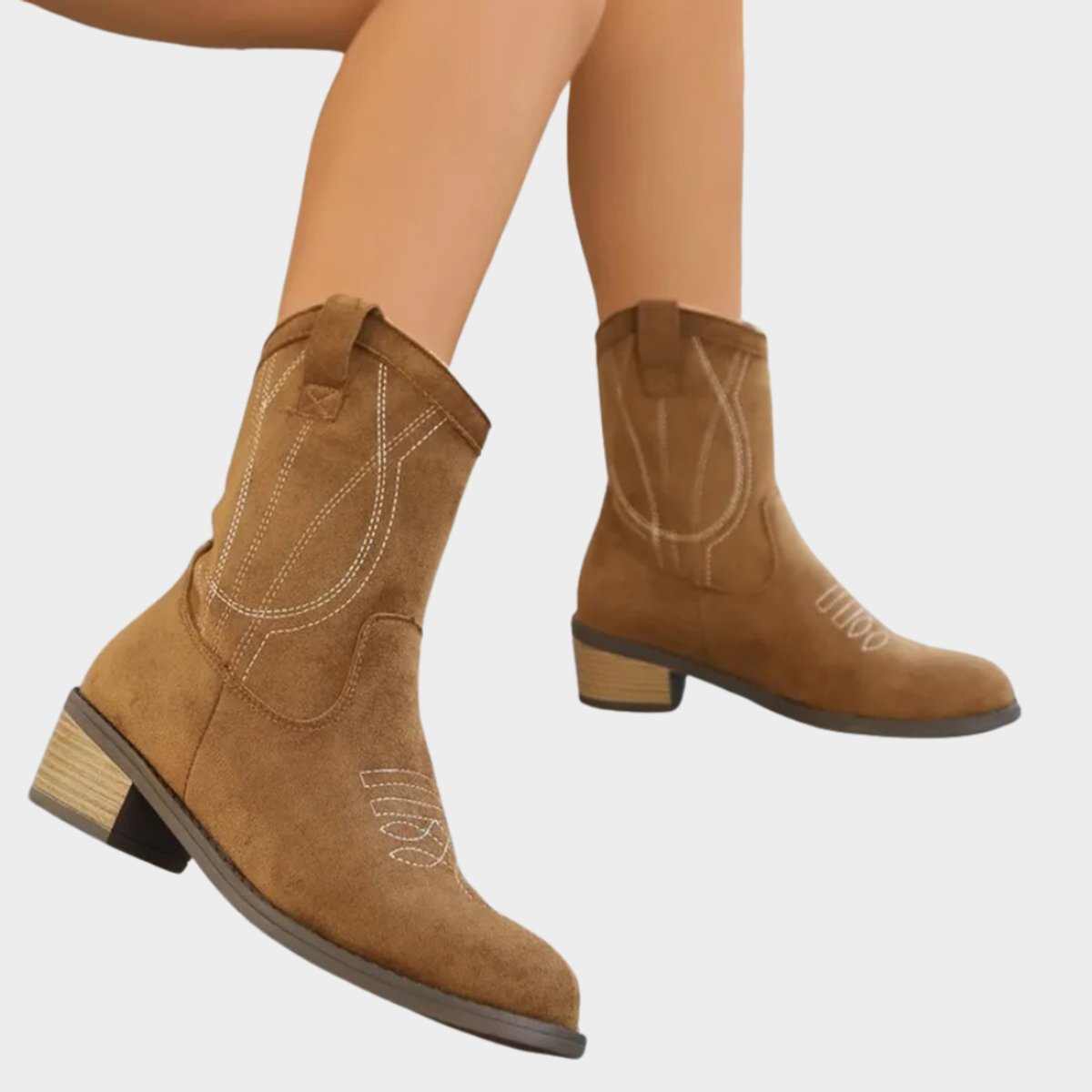 Suede-look ankle cowboy boots for women