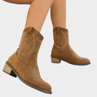 Suede-look ankle cowboy boots for women