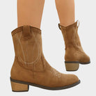 Suede-look ankle cowboy boots for women