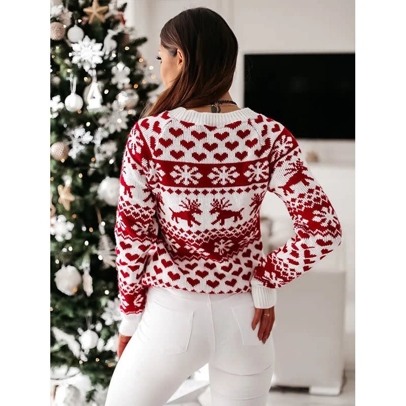 Fair Isle Christmas sweater in red and white for women