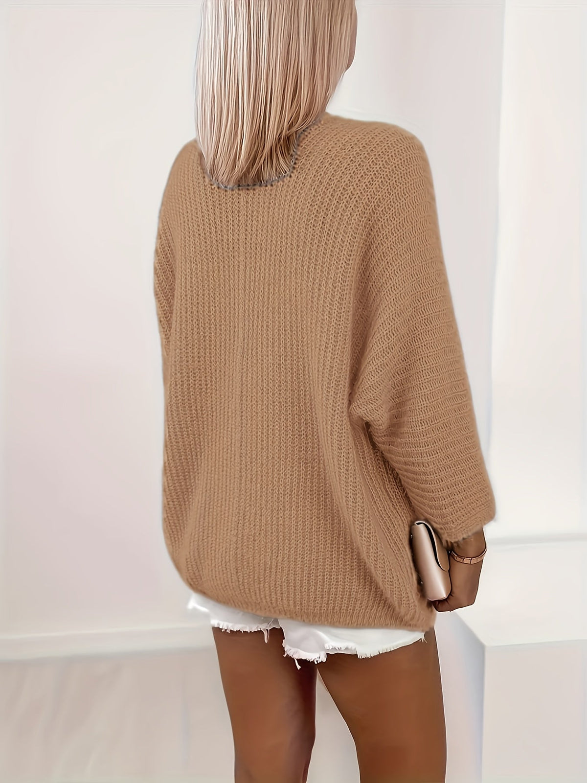 Oversized batwing open-front knit cardigan for women