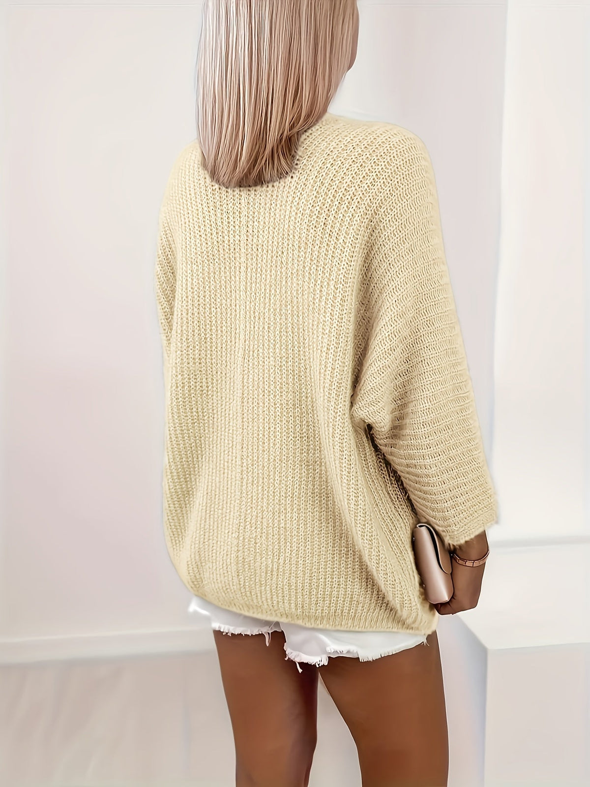 Oversized batwing open-front knit cardigan for women